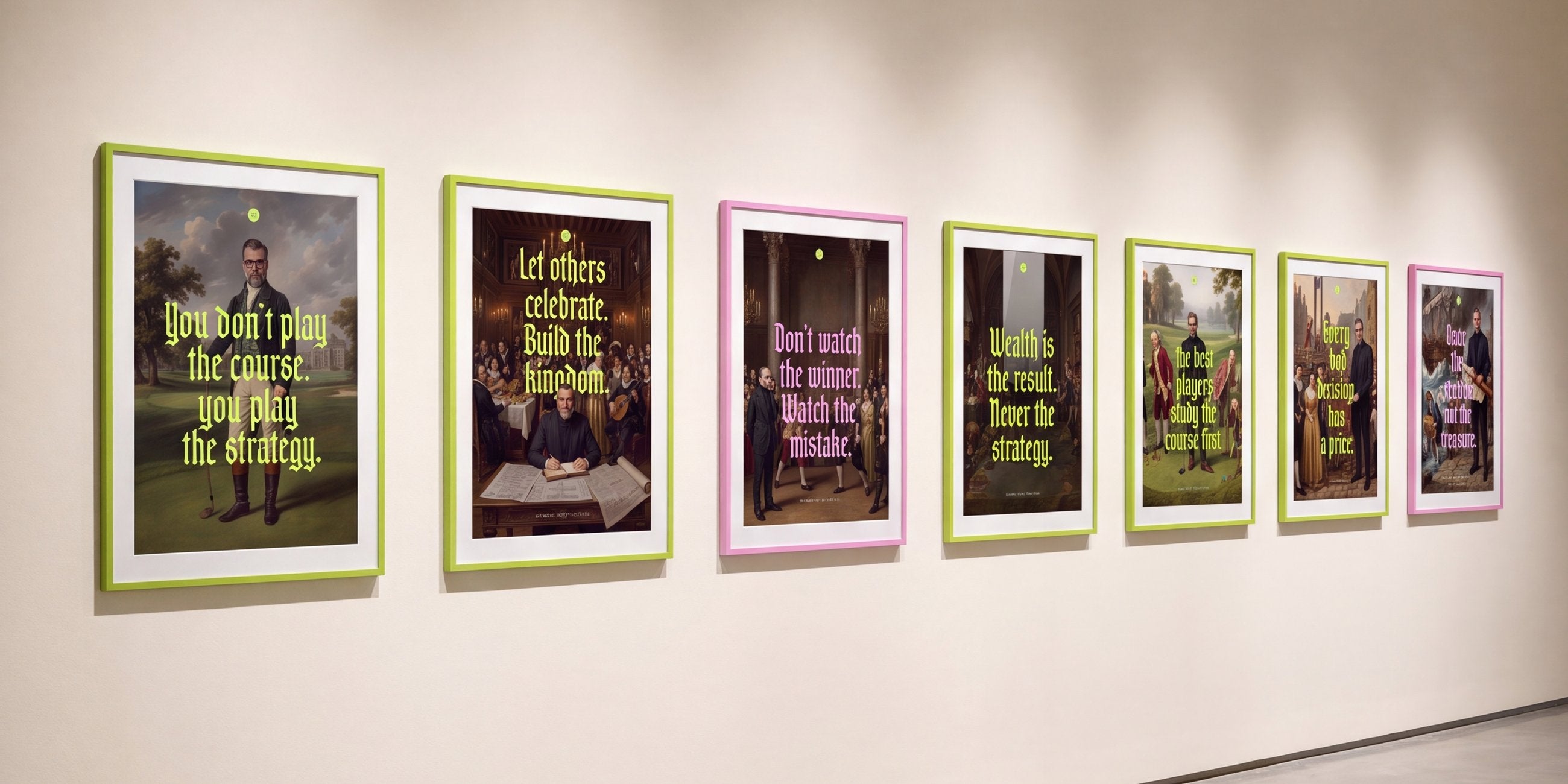 HALO Business Statements als gerahmte Editionen an einer Galeriewand