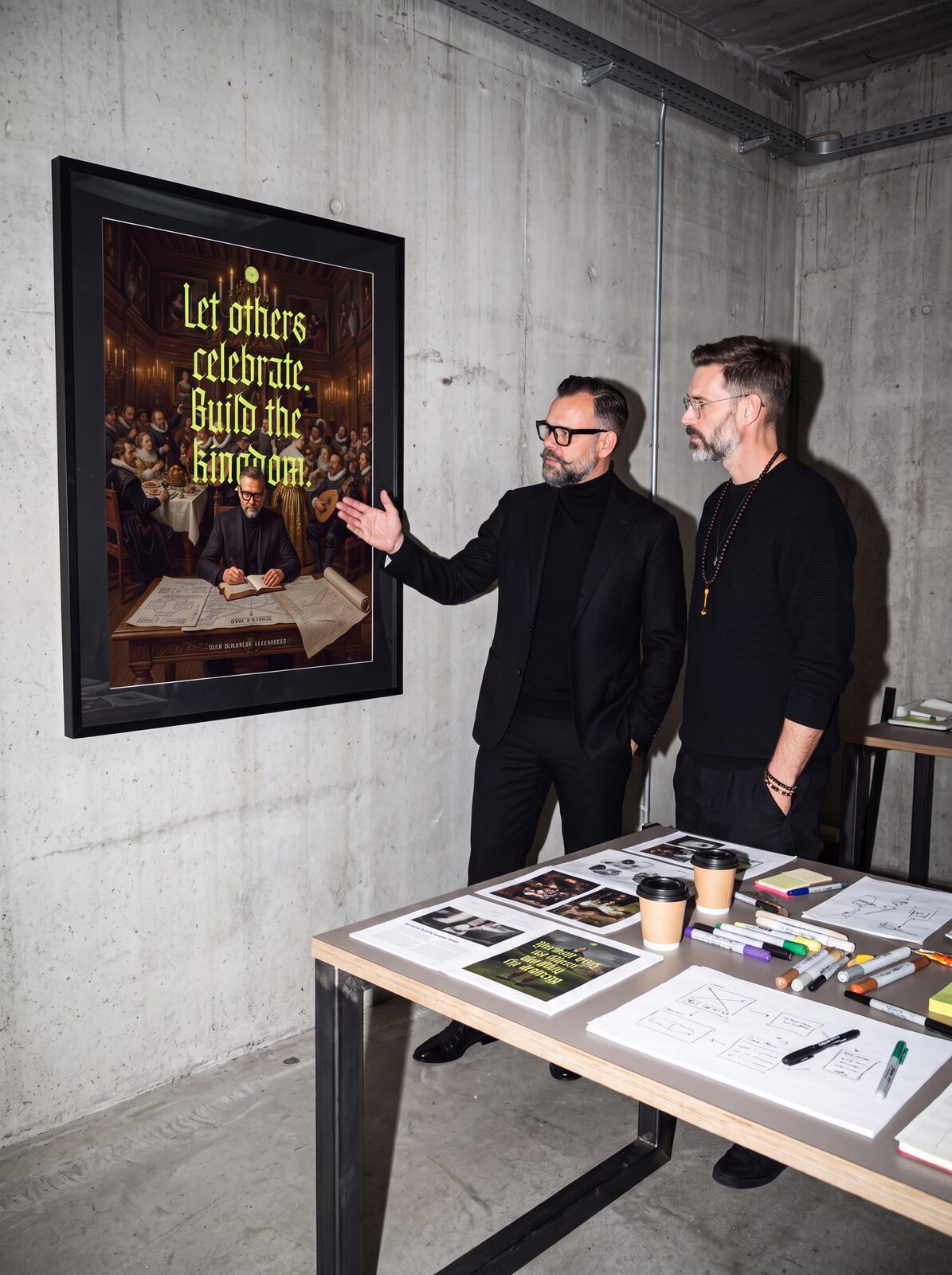 Gerahmtes HALO Business Statement an der Betonwand